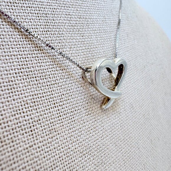 VTG Sterling Silver 925 Open Heart Slide Pendant Necklace Size 18" Length - Picture 3 of 15